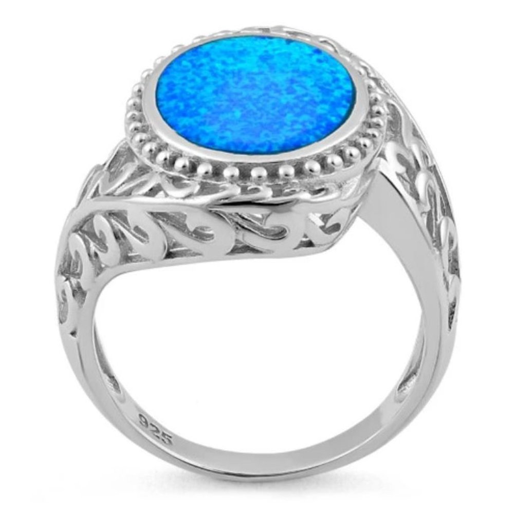 925 STERLING SILVER Lab Created Blue Fire Opal Ring - Picture 15 of 16